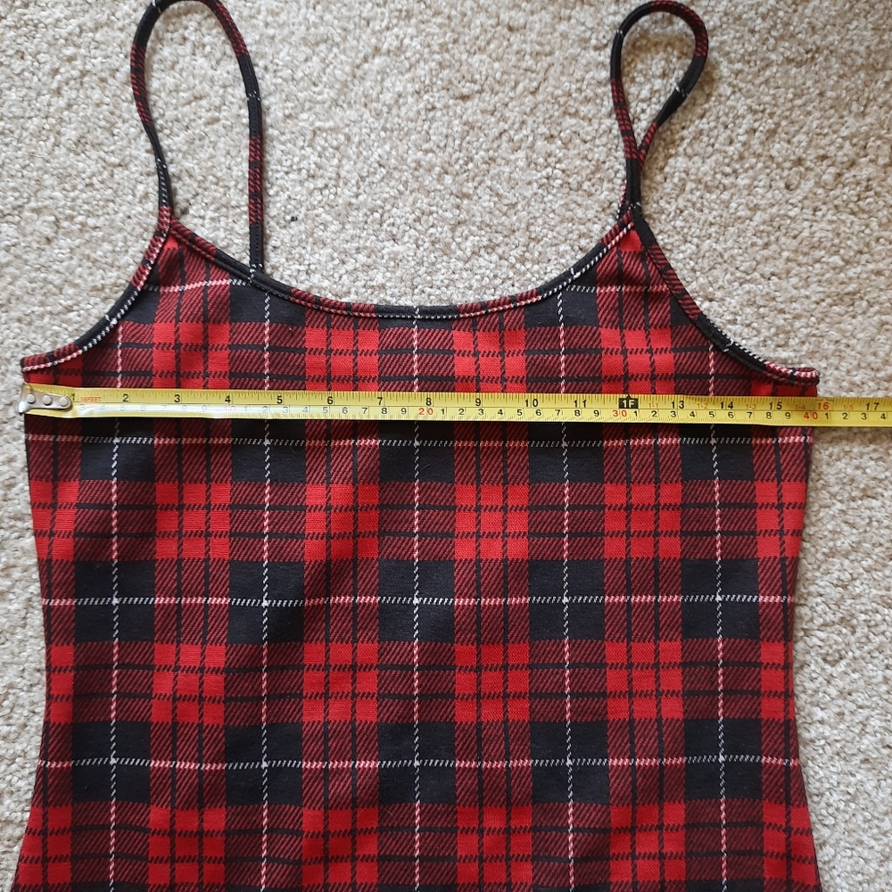 Derek Heart Bodycon Dress Women's Medium Red Plaid Scoop Neck Sleeveless* - Picture 4 of 11